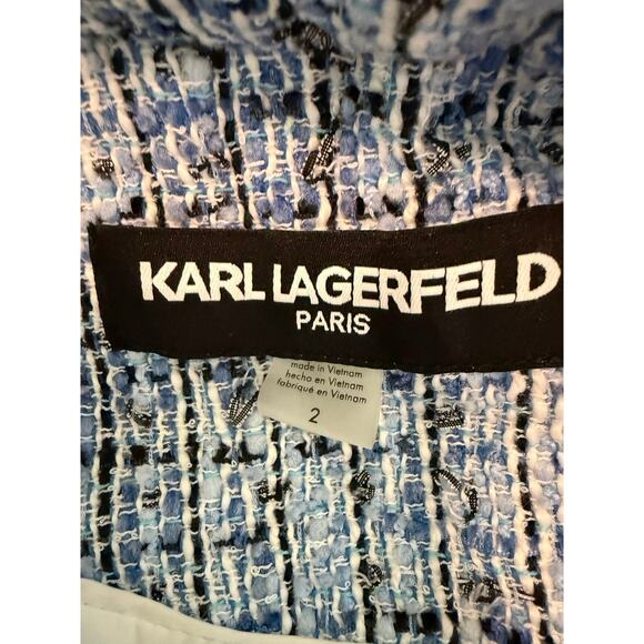 Karl Lagerfeld Paris Blue Tweed Button-Front Jacket Women’s Size 2 - Picture 3 of 9